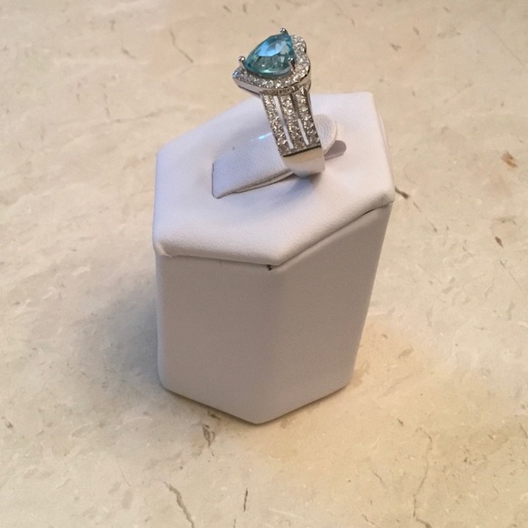 .925 Sterling Silver Aquamarine CZ Heart Ring - Picture 12 of 16